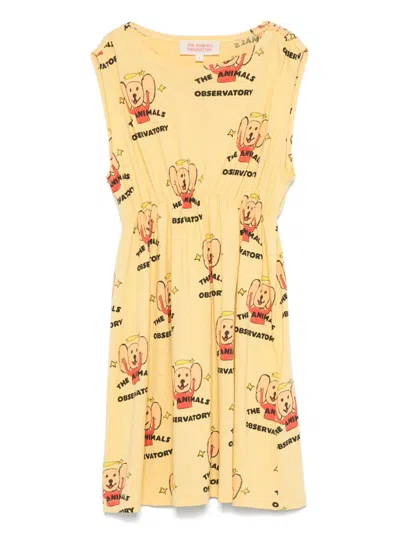 The Animals Observatory Kids' Logo-print Dress In Yellow