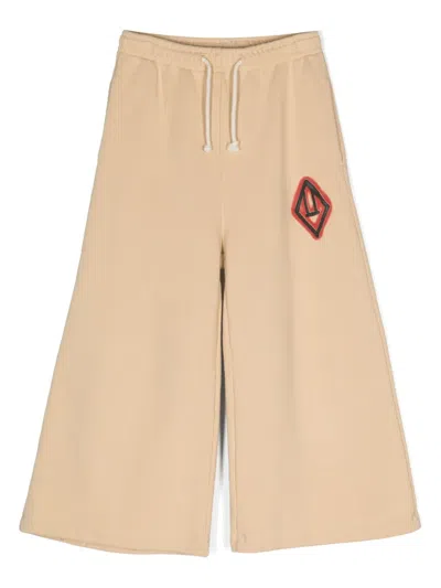 The Animals Observatory Kids' Logo-print Flared Trousers In Neutrals