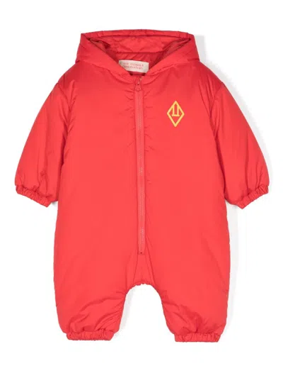 The Animals Observatory Babies' Logo-print Hooded Snowsuit In Red