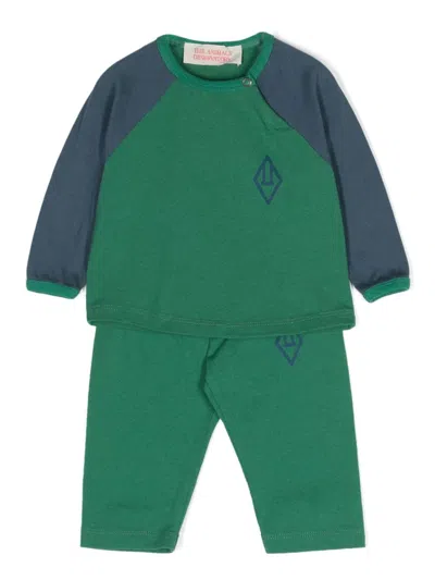 The Animals Observatory Babies' Logo-print Jersey Trouser Set (set Of Two) In Green