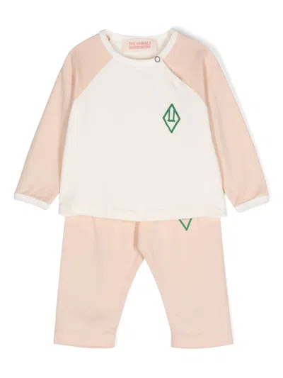 The Animals Observatory Babies' Logo-print Jersey Trouser Set (set Of Two) In White