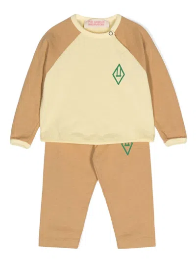 The Animals Observatory Babies' Logo-print Jersey Trouser Set (set Of Two) In Yellow