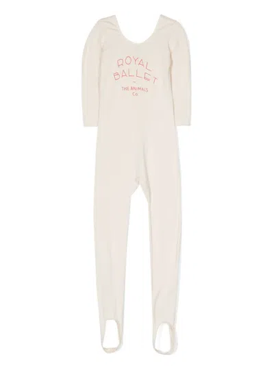 The Animals Observatory Kids' Logo-print Long-sleeve Jumpsuit In Neutrals