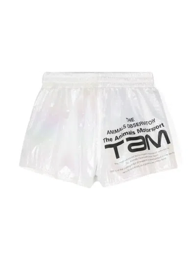 The Animals Observatory Kids' Logo-print Iridescent Shorts In 311_bz Iridescente