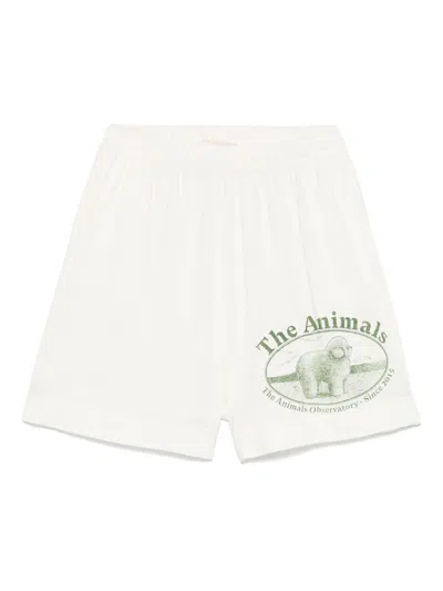 The Animals Observatory Kids' Logo-print Shorts In White