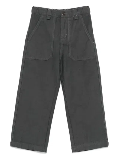 The Animals Observatory Kids' Logo-print Straight-leg Trousers In Gray