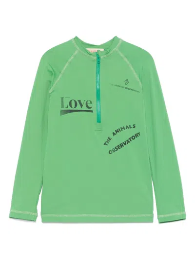 The Animals Observatory Kids' Logo-print Swim Top In Green