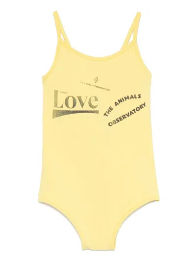 The Animals Observatory Kids' Logo-print Swimsuit In Yellow