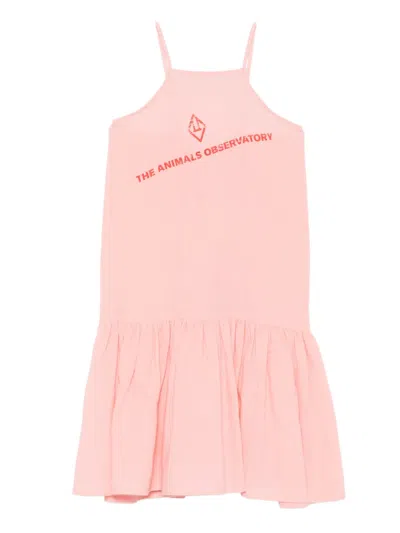 The Animals Observatory Kids' Logo-print Sleeveless Dress In Pink