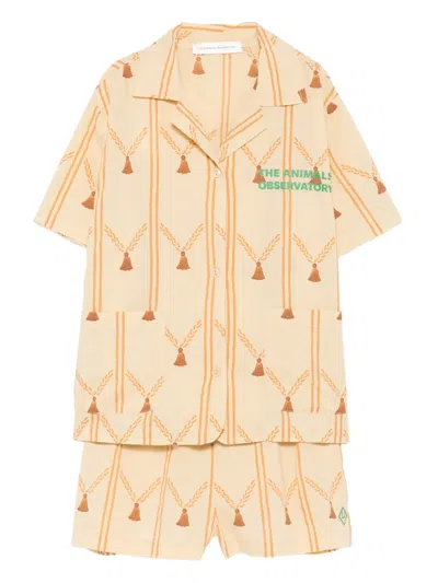 The Animals Observatory Kids' Magpie Logo-print Shorts Set In Blue