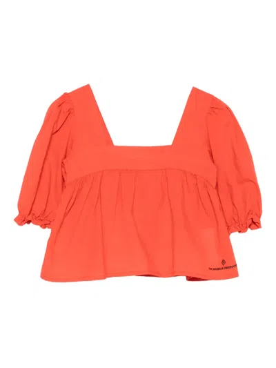 The Animals Observatory Kids' Mandril Square-neck Blouse In Red
