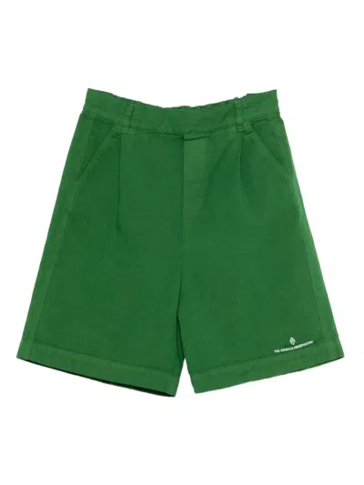 The Animals Observatory Kids' Monkey Logo-embroidery Shorts In Green