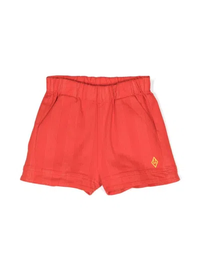 The Animals Observatory Kids' Monkey Striped Shorts In Red