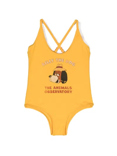 The Animals Observatory Kids' Octopus Printed Swimsuit In Yellow