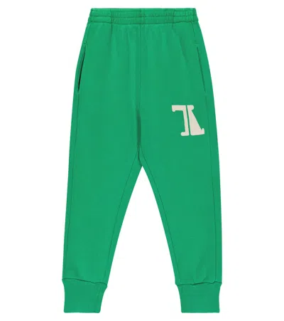 The Animals Observatory Kids' Logo Print Cotton Sweatpants In Green