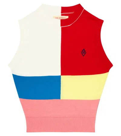 The Animals Observatory Kids' Cotton Sweater Vest In Multicolor Logo