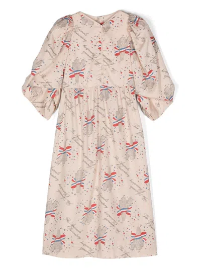 The Animals Observatory Kids' Peacock Eiffel-print Dress In Pink