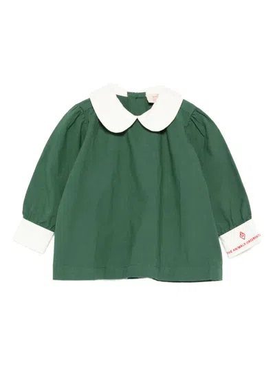 The Animals Observatory Babies' Peter-pan Collar Dress Set In Green