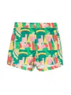 The Animals Observatory Pig Geometric-print Cotton Shorts In Green