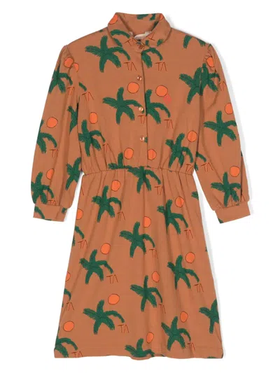 The Animals Observatory Kids' Pigeon Graphic-print Cotton Dress In Brown