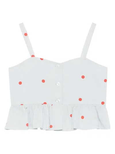 The Animals Observatory Kids' Polka-dot Ruffled Top In White