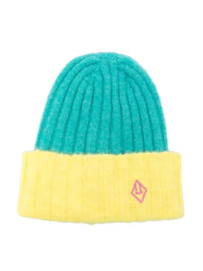 The Animals Observatory Kids' Pony Logo-embroidered Two-tone Beanie In Blue