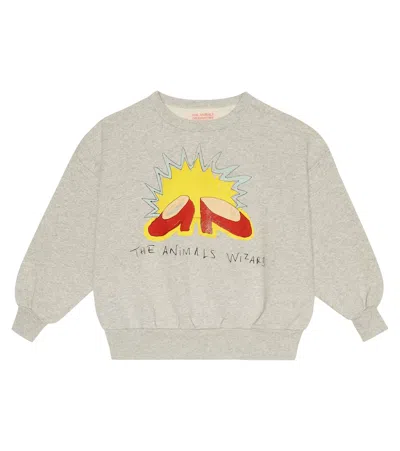 The Animals Observatory Kids' Printed Cotton Sweatshirt In Grey Shoes