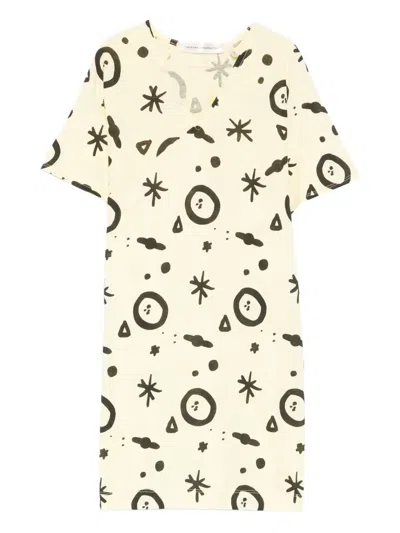 The Animals Observatory Kids' Printed Short-sleeve Dress In Neutral