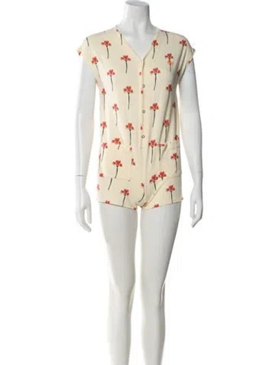 Pre-owned The Animals Observatory Printed V-neck Romper In Neutral