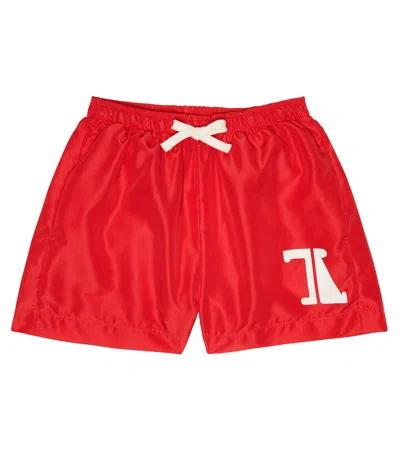 The Animals Observatory Kids' Logo Print Nylon Swim Shorts In Red