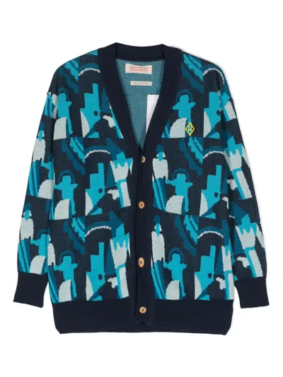 The Animals Observatory Kids' Racoon Organic-cotton Cardigan In Blue