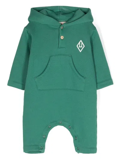 The Animals Observatory Babies' Rat Logo-print Hooded Jumpsuit In Green