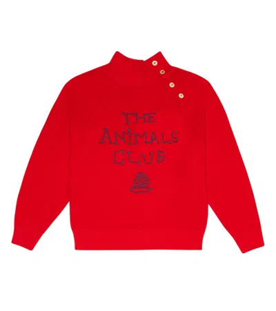 The Animals Observatory Kids' Raven Cotton Sweater In Red The Animals Club