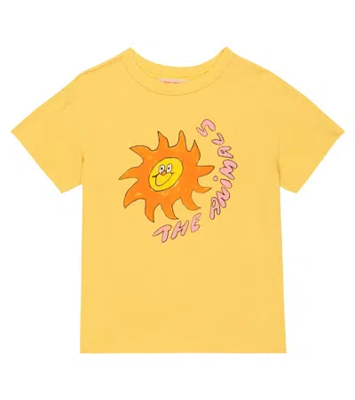 The Animals Observatory Kids' Rooster Printed Cotton T-shirt In Yellow Sun