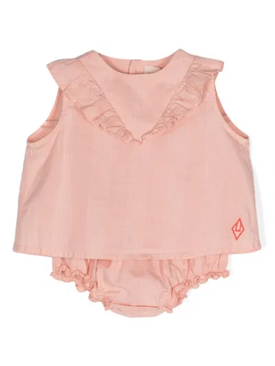 The Animals Observatory Babies' Ruffle-trim Striped Dress Set In Pink