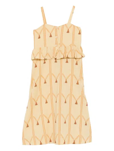 The Animals Observatory Kids' Ruffled Striped Dress In Brown