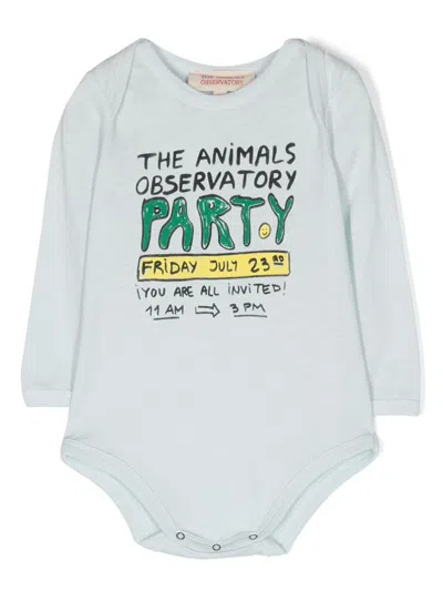 The Animals Observatory Babies' Slogan-print Jersey Body In Blue