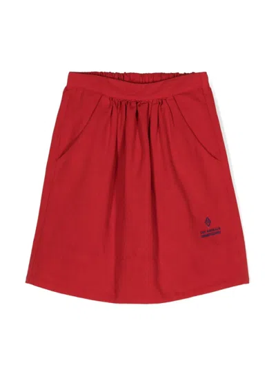The Animals Observatory Kids' Sow Logo-embroidered Midi Skirt In Red
