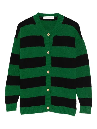 The Animals Observatory Kids' Striped Button Cardigan In Green