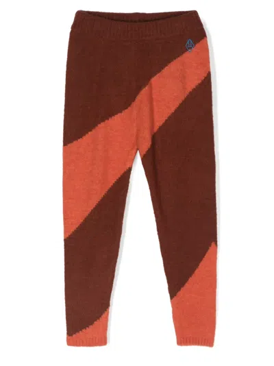 The Animals Observatory Kids' Striped Intarsia-knit Trousers In Brown
