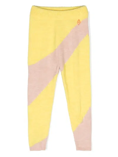 The Animals Observatory Kids' Striped Intarsia-knit Trousers In Yellow
