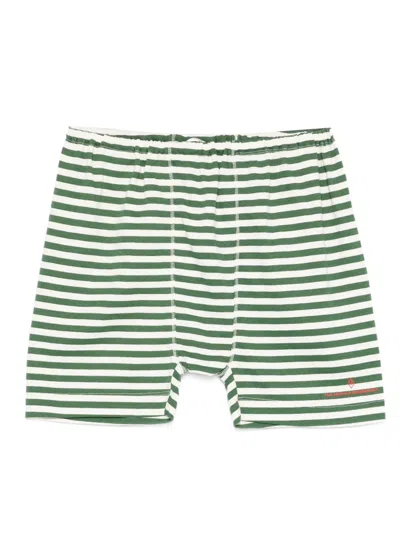 The Animals Observatory Kids' Striped Logo Shorts In Green
