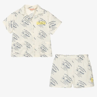The Animals Observatory Teen Ivory Cotton Shirt & Shorts Set