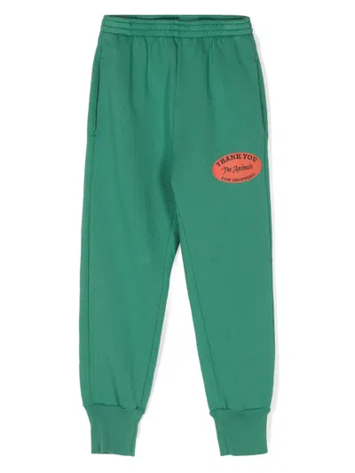 The Animals Observatory Kids' Text-print Cotton Track Pants In Green