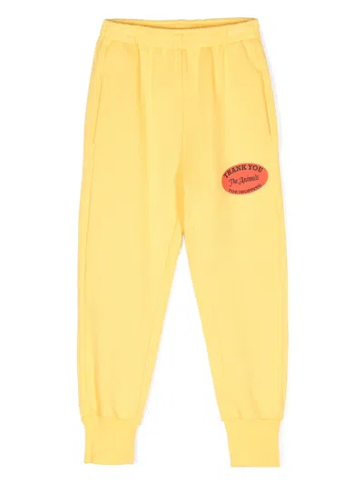 The Animals Observatory Kids' Text-print Cotton Track Pants In Yellow