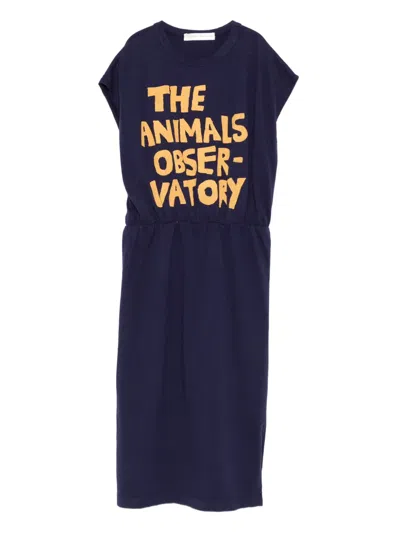 The Animals Observatory Kids' Text-print Dress In Blue