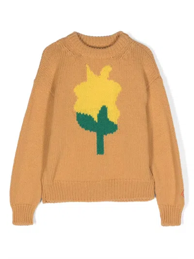 The Animals Observatory Kids' The Flower Bull Wool Jumper In Yellow
