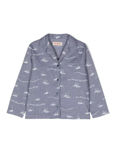 The Animals Observatory Kids' The Kangaroo Boat-print Shirt In Blue