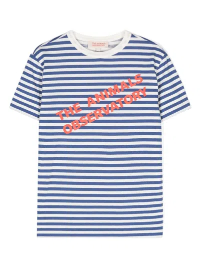 The Animals Observatory Kids' The Stripes Rooster Cotton T-shirt In Blue