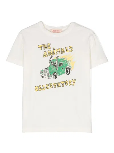The Animals Observatory Kids' The Truck Rooster Cotton T-shirt In Neutrals